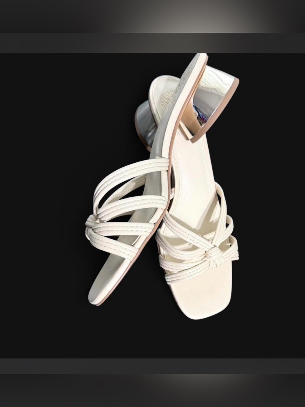 Vince Camuto Cream Strappy Knot Block Heel Mules